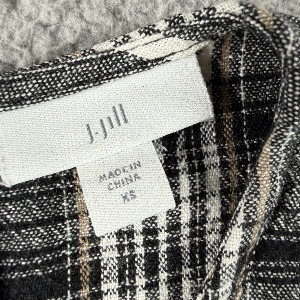 J Jill Dress Womens XS Black White‎ Plaid Roll Tab Sleeves Linen Blend Pockets - Picture 6 of 11